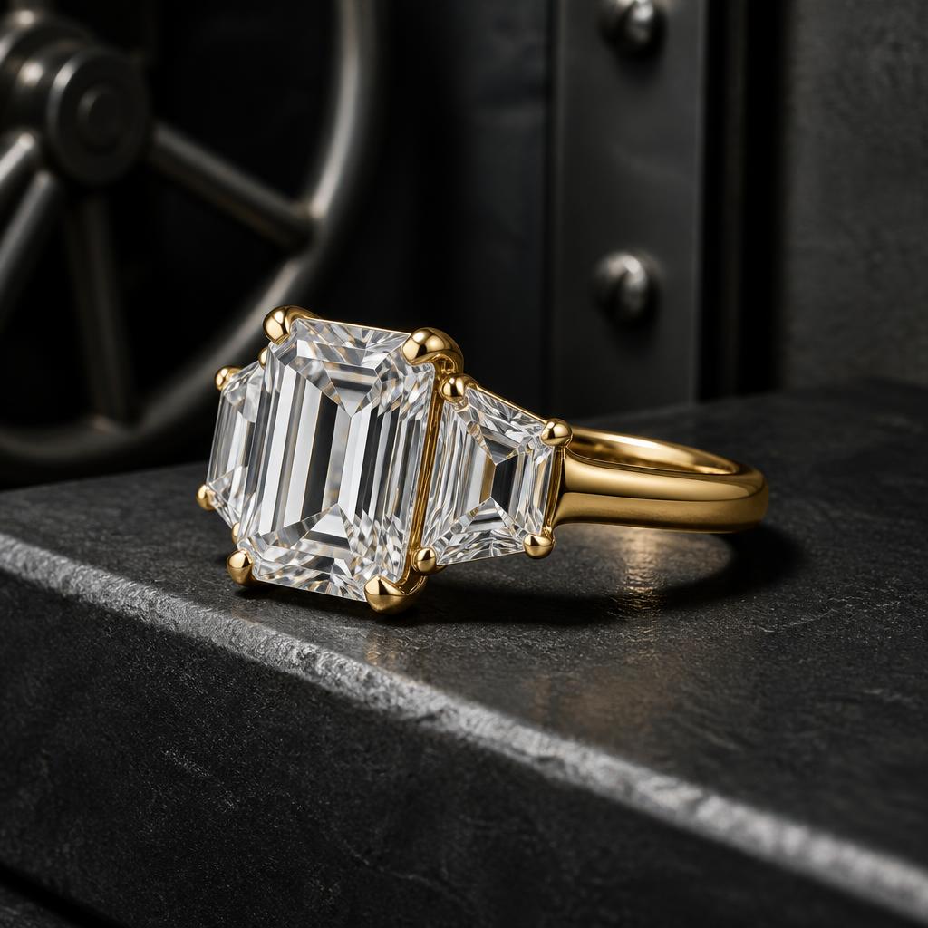 3-Stone Emerald-Cut — 18k Yellow