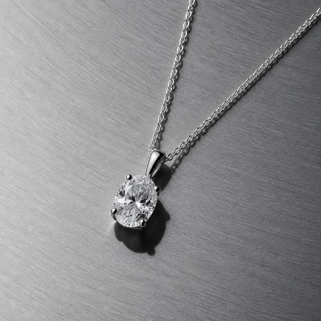 Oval Solitaire Pendant — 14k White